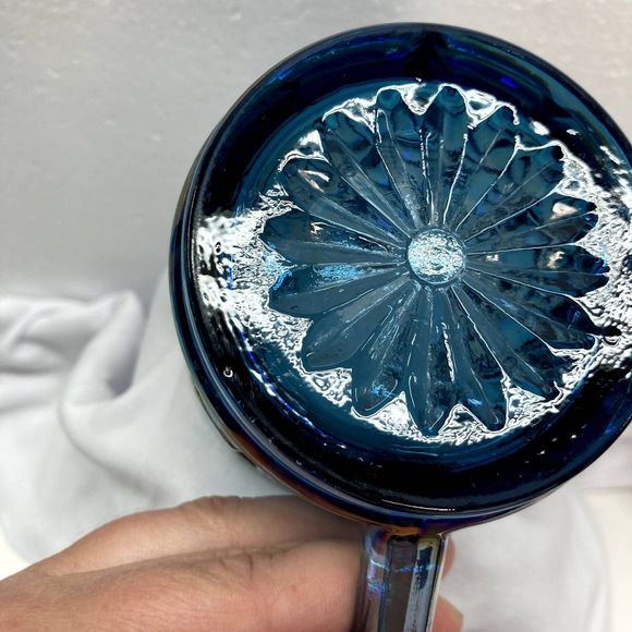 Vintage Indiana Blue Iridescent Carnival Glass Windsor 3 inch Cream Pitcher EUC - Picture 10 of 13